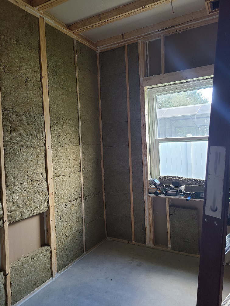 Rockwool insulation in a studio wall